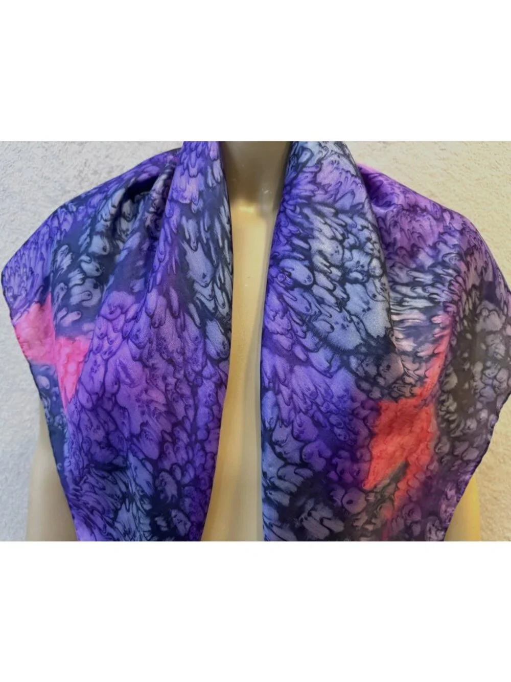 Vintage Silk Scarf Tie Dyed Color Bursts of Purple Pink Abstract 34